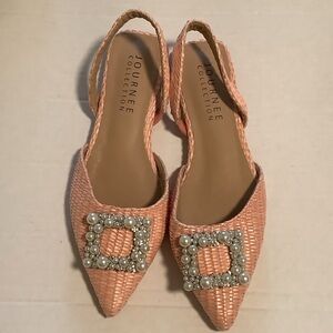 Journey collection women’s 6.5 Hannae sling back pointed toe‎ flats pink raffia